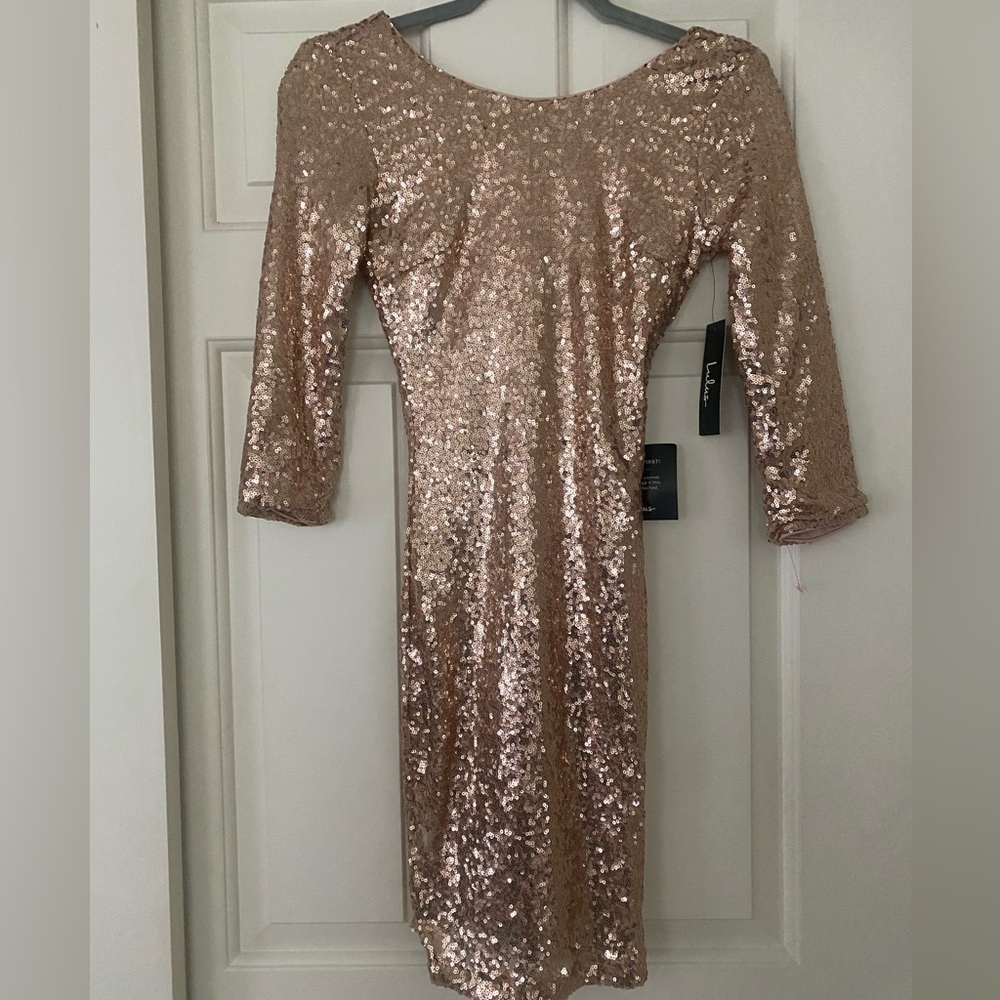 Lulu’s Rose Gold Sequin Mini Dress XS NWT Holiday Sparkle